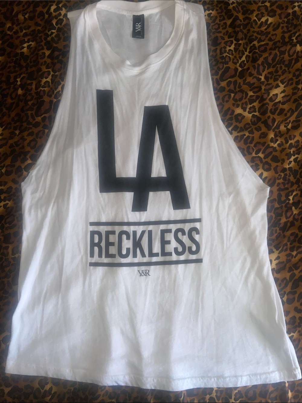 Young & Reckless White Tank with Black 'LA Reckless' Graphic